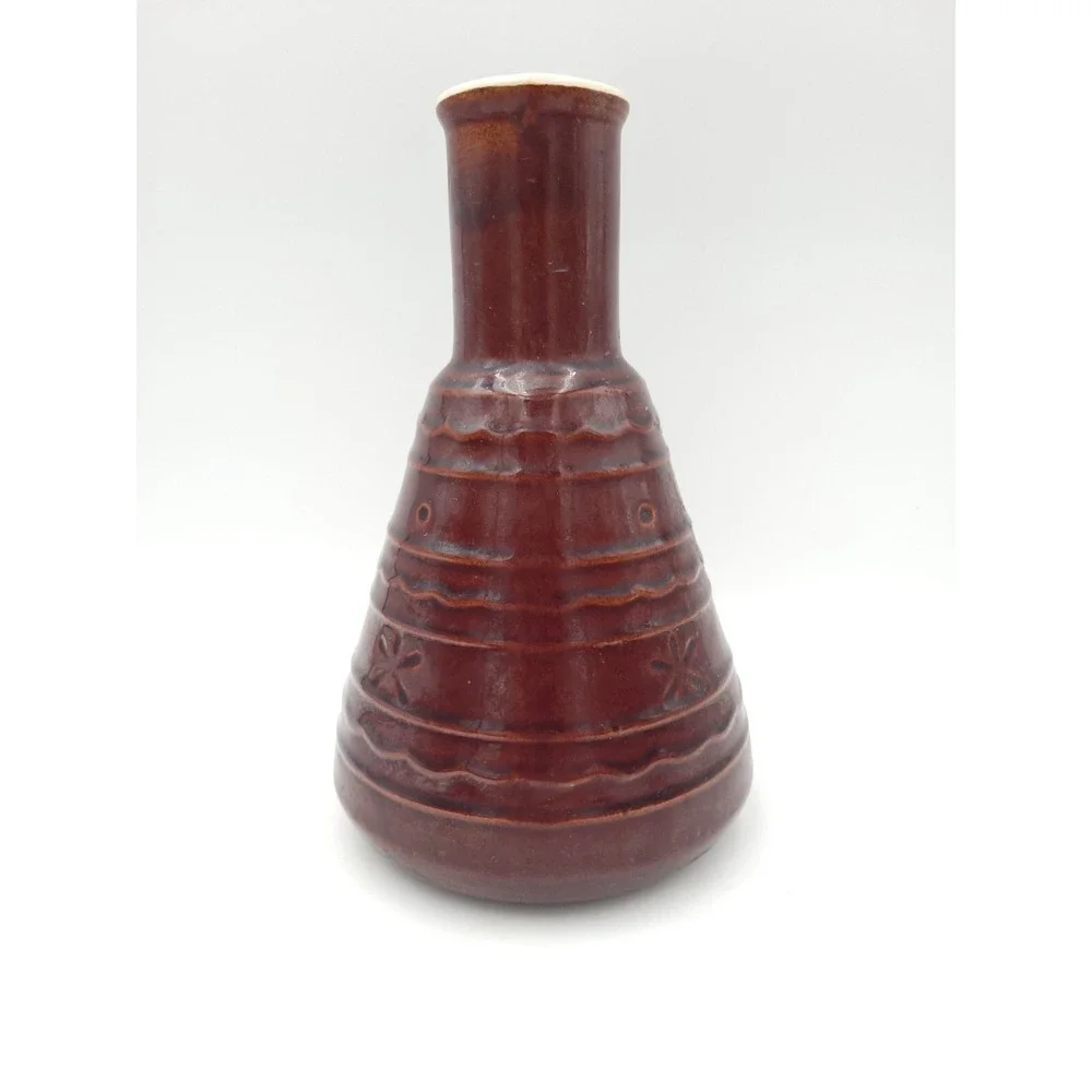 Vtg 1950's Marcrest daisy & dot Brown Stoneware Floral Carafe Decanter Pitcher - Picture 3 of 11